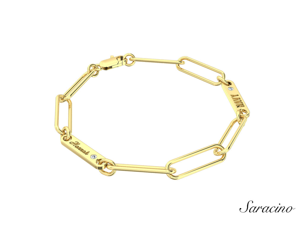 US Navy Diamond Paperclip Bracelet Yellow Gold