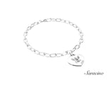 US Navy Heart Charm Bracelet w 3 Diamonds White Gold
