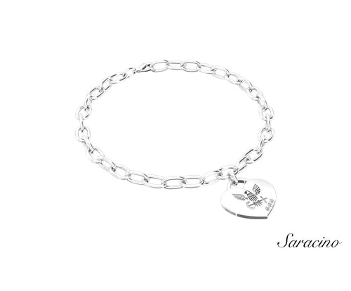 US Navy Heart Charm Bracelet w 3 Diamonds White Gold