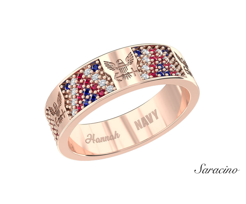 US Navy Repeating Patriotic Ring Rose Gold