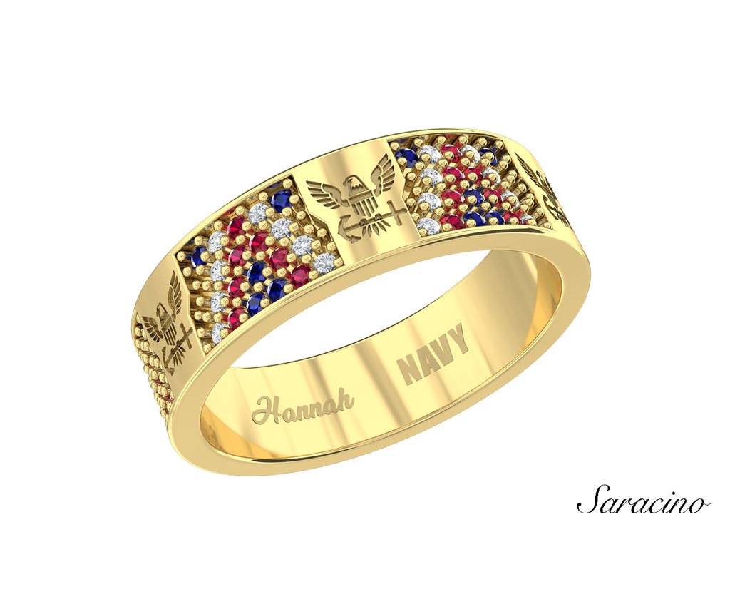 US Navy Repeating Patriotic Ring Yellow Gold