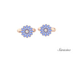 Enamel Flower Cufflinks w Diamond Center Rose Gold