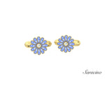 Enamel Flower Cufflinks w Diamond Center Yellow Gold