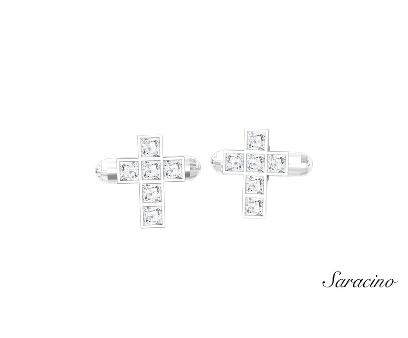 Princess Cut Diamond Cross Cufflinks White Gold