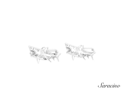 Shark Cufflinks White Gold