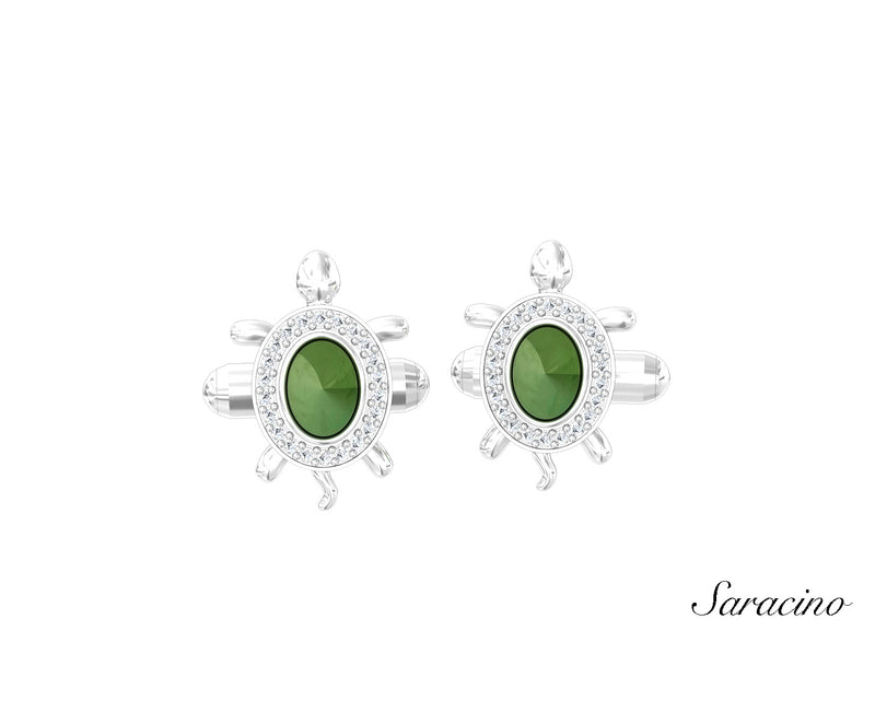 Jade and Diamond Turtle Cufflinks White Gold