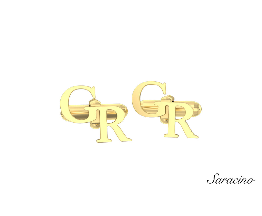 Custom Floating Initial Cufflinks Yellow Gold