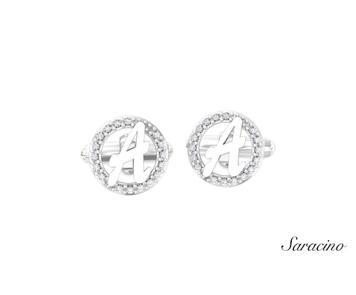 Initial Cufflinks w Diamond Falo White Gold