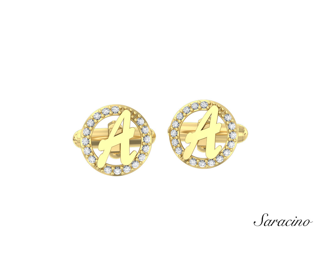 Initial Cufflinks w Diamond Falo Yellow Gold