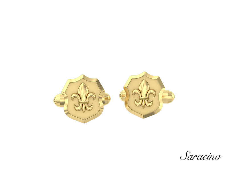 Fleur Shield Cufflinks Yellow Gold