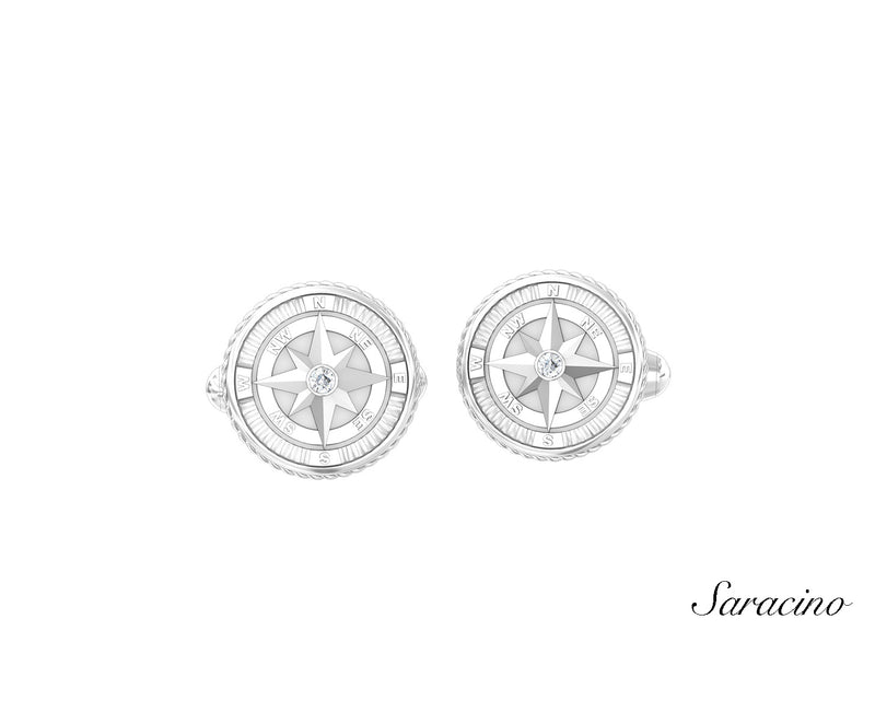 Compass Cufflinks with Diamond White Gold