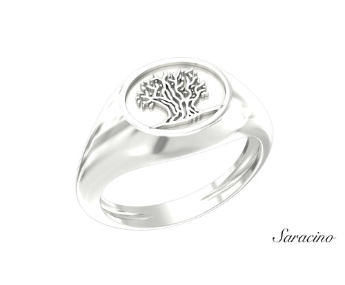 Patria Olive Tree Signet Ring White Gold