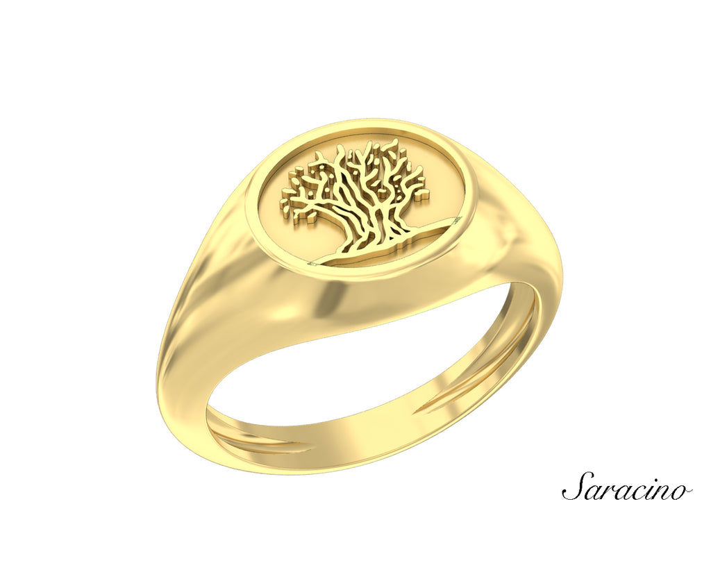 Patria Olive Tree Signet Ring Yellow Gold