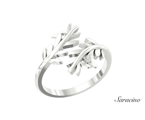 Patria Floating Olive Branch Ring White Gold