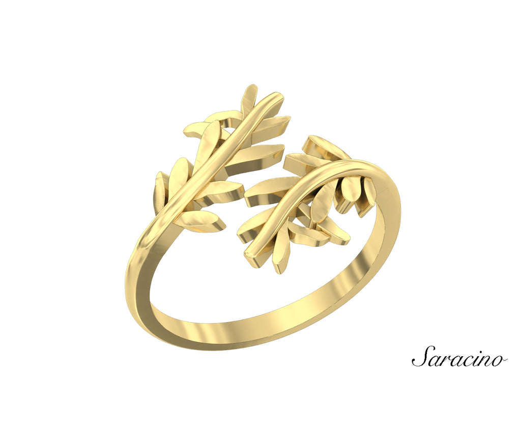 Patria Floating Olive Branch Ring Yellow Gold