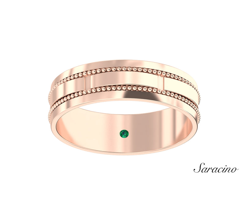2 Row Beaded Inlay Wedding Band Rose Gold