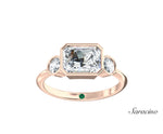 2ct Emerald Cut Bezel Set Diamond Engagement Ring w Bezel Set Round Side Diamonds Rose Gold