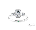 2ct Emerald Cut Bezel Set Diamond Engagement Ring w Tapered Baguette Diamond Side Diamonds White Gold