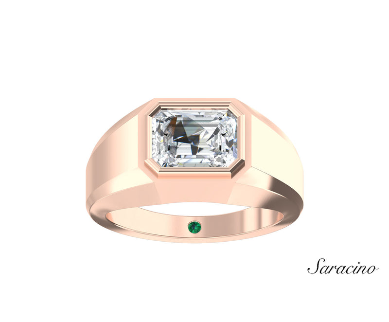 2ct Emerald Cut Bezel Set Diamond Queen Engagement Ring Rose Gold