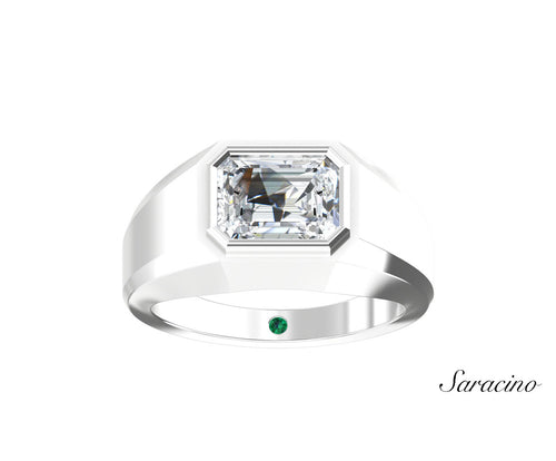 2ct Emerald Cut Bezel Set Diamond Queen Engagement Ring White Gold