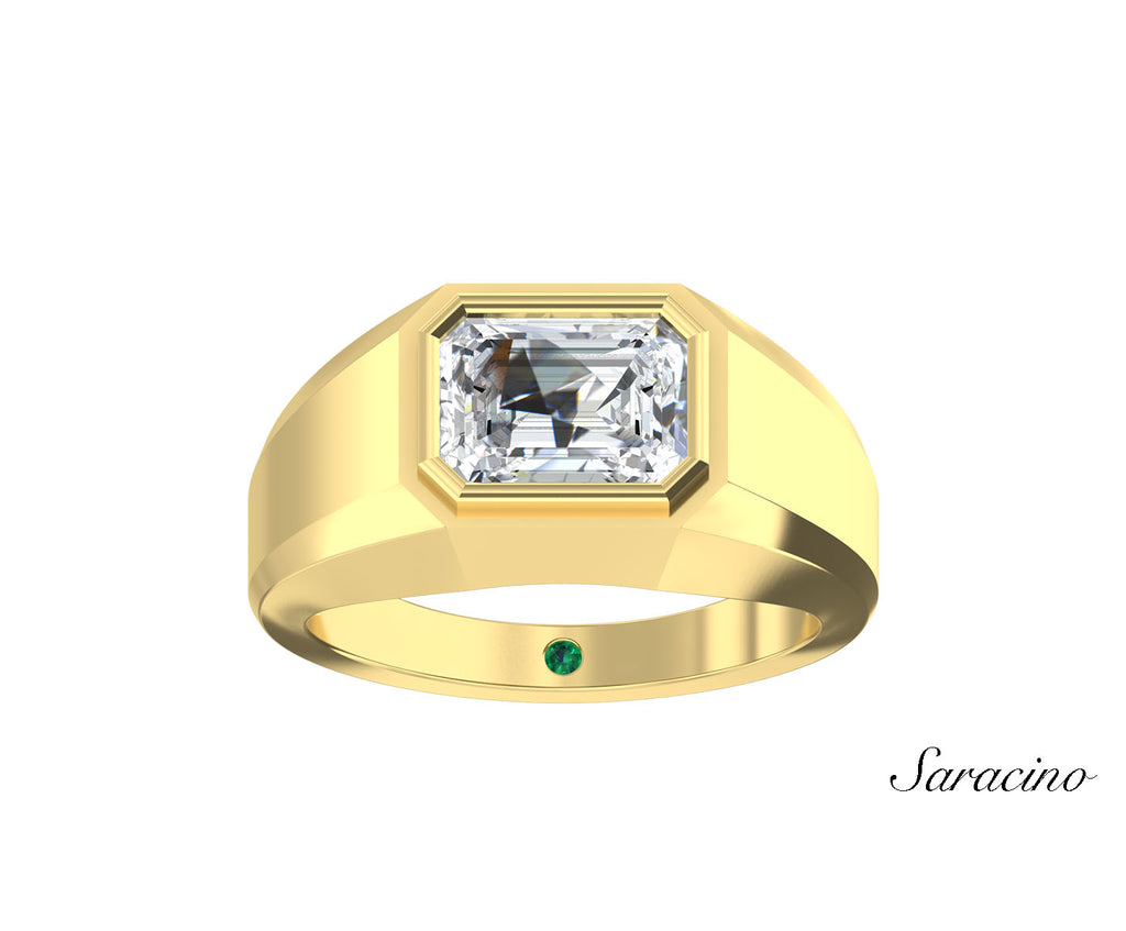 2ct Emerald Cut Bezel Set Diamond Queen Engagement Ring Yellow Gold