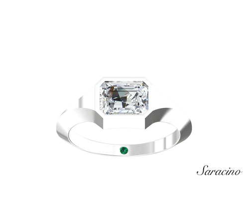 2ct Emerald Cut Bezel Set Diamond Queen Princess Ring White Gold