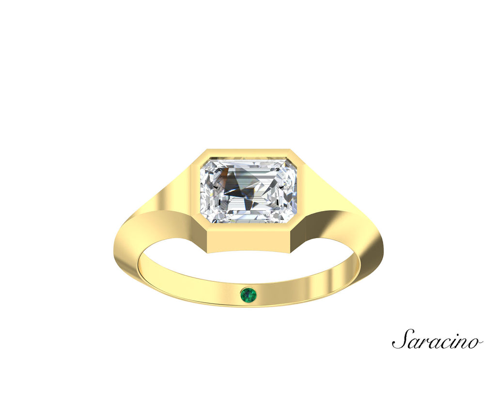 2ct Emerald Cut Bezel Set Diamond Queen Princess Ring Yellow Gold