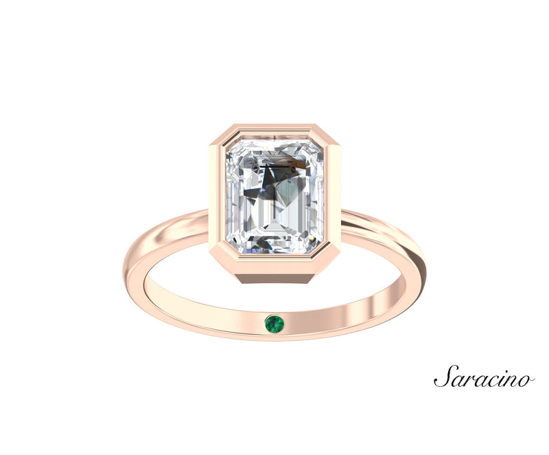 2ct Emerald Cut Diamond Bezel Set Engagement Ring Rose Gold