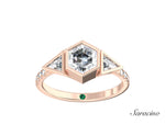 2ct Hexagon Diamond Engagement Ring w Trillian Cut Diamond Side Stones Rose Gold