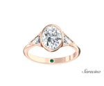 2ct Oval Bezel Set Diamond Engagement Ring w Bezel Set Trillion Cut Side Diamonds Rose Gold