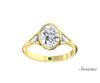 2ct Oval Bezel Set Diamond Engagement Ring w Bezel Set Trillion Cut Side Diamonds Yellow Gold