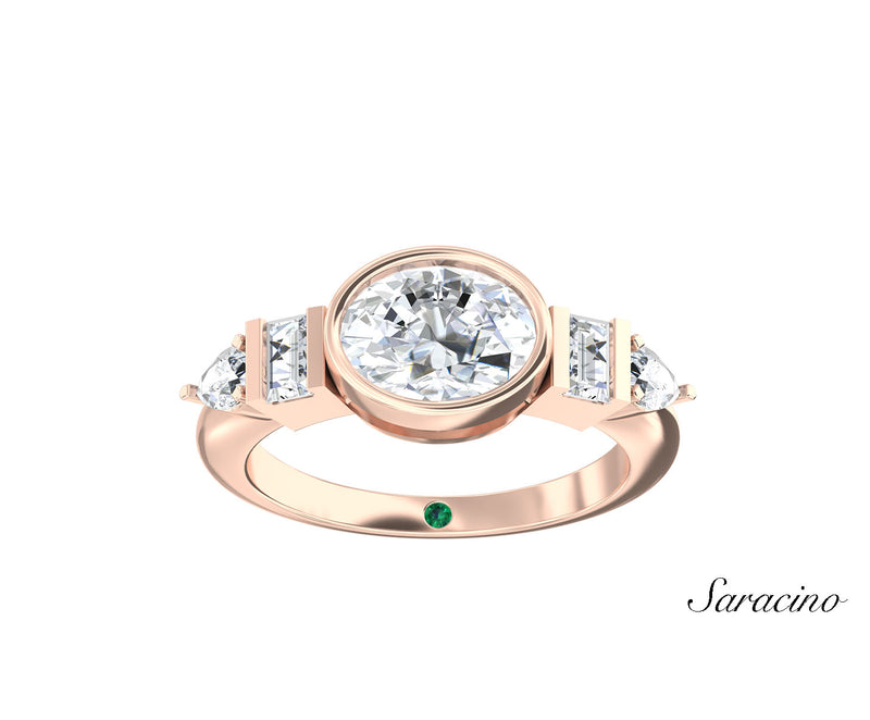 2ct Oval Diamond Engagement Ring w Baguette and Pear Diamond Band Rose Gold