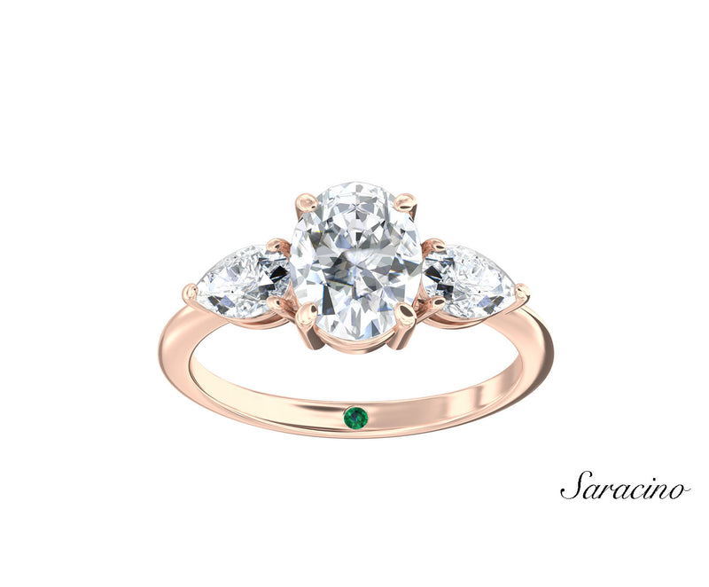 2ct Oval Diamond Engagement Ring w Pear Side Stones Rose Gold