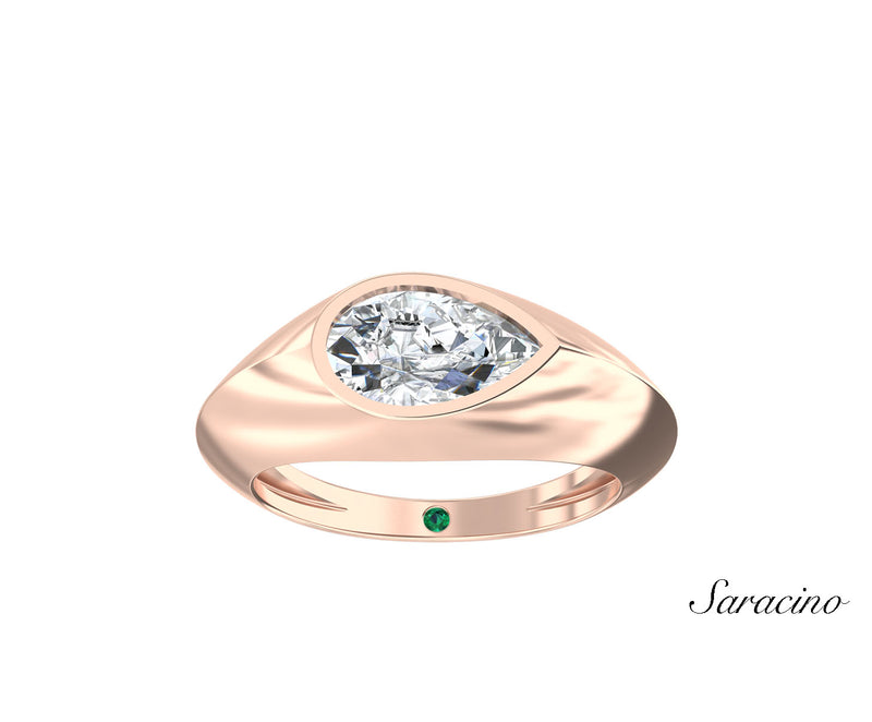 2ct Pear Burnish Gypsy Set Diamond Engagement Ring Rose Gold