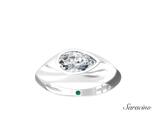 2ct Pear Burnish Gypsy Set Diamond Engagement Ring White Gold