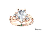 2ct Pear Diamond Engagement Ring w Diamond Leaf Band Rose Gold