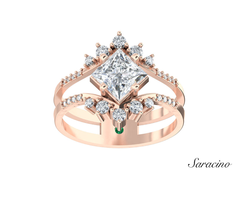 2ct Princess Cut Diamond Engagement Ring w Escalating Diamond Frame Rose Gold