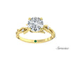 2ct Round Diamond Engagement Ring w Diamond Leaf Band Yellow Gold