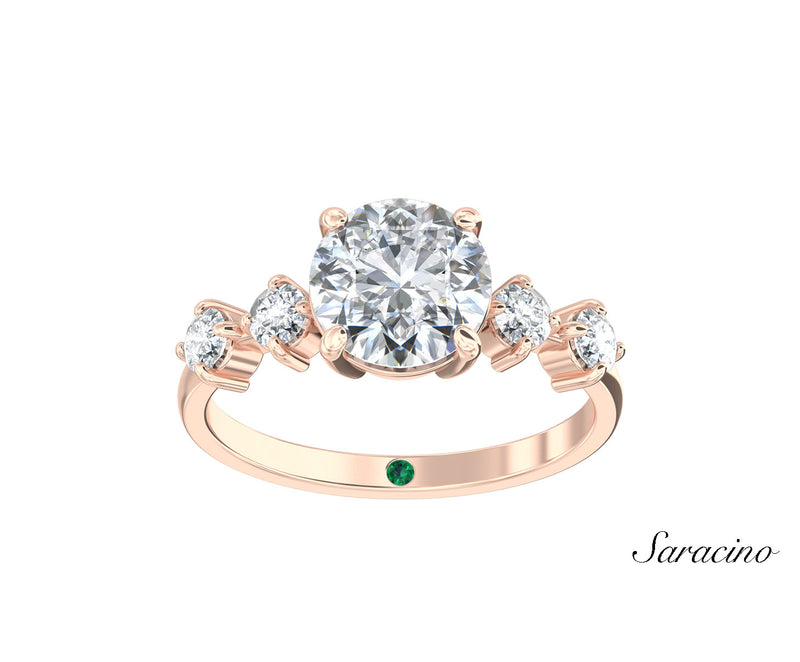 2ct Round Diamond Engagement Ring w Double Diamond Band Rose Gold
