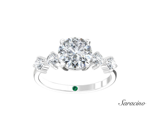 2ct Round Diamond Engagement Ring w Double Diamond Band White Gold 