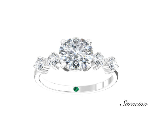 2ct Round Diamond Engagement Ring w Double Diamond Band White Gold 