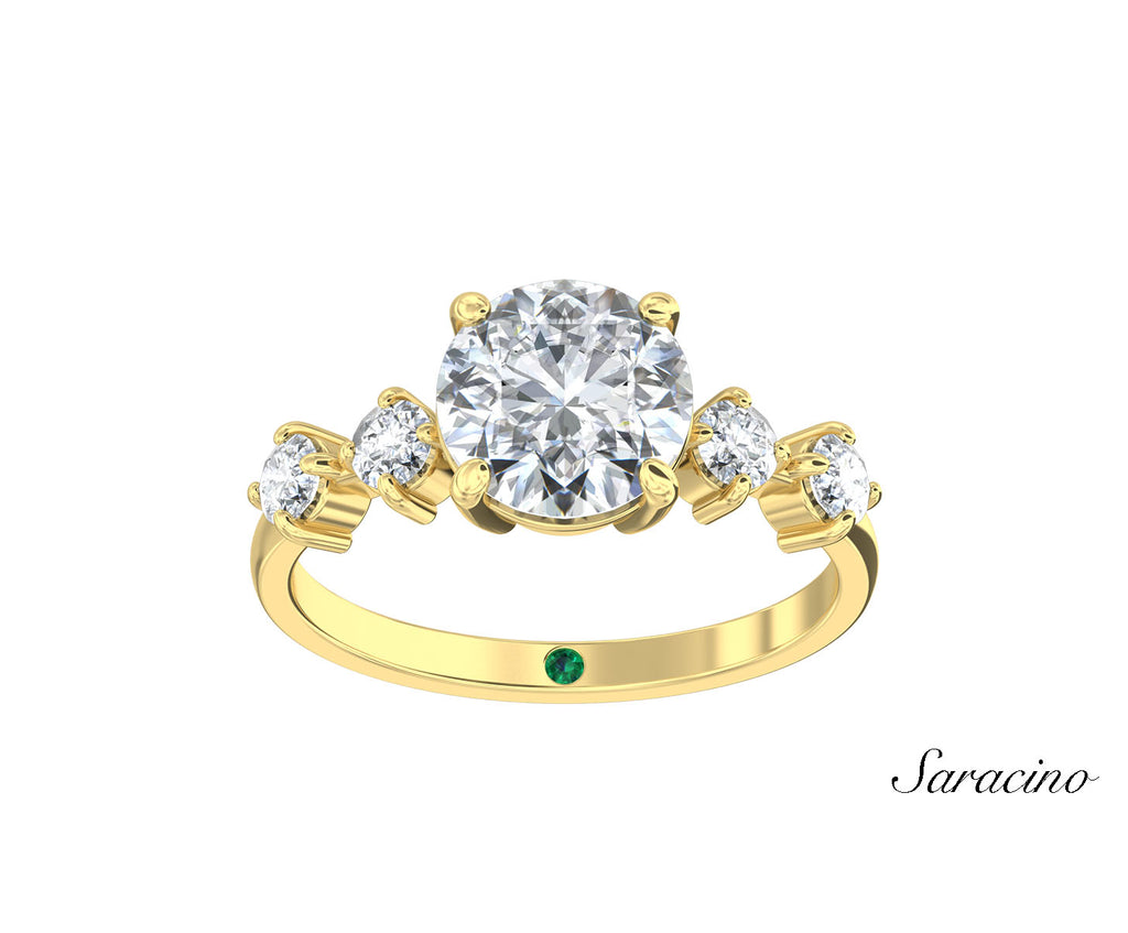 2ct Round Diamond Engagement Ring w Double Diamond Band Yellow Gold