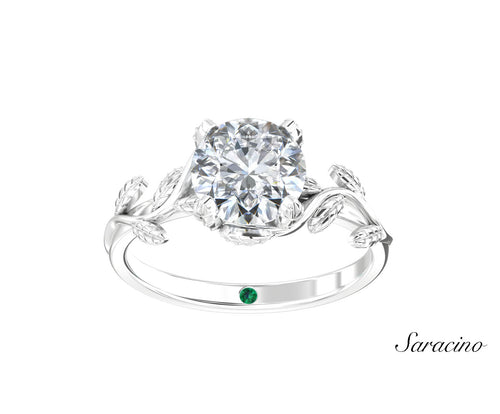2ct Round Diamond Engagement Ring w Leaf Ring White Gold