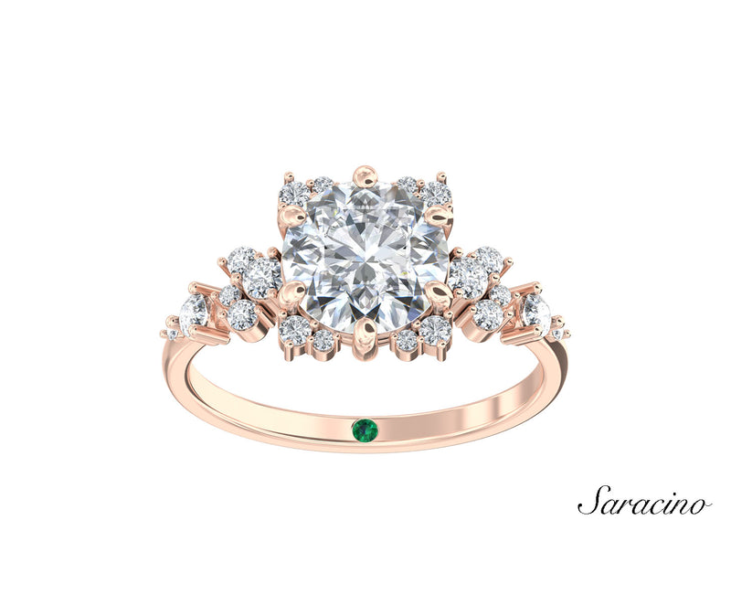 2ct Round Diamond Engagement Ring w Round Bubble Diamonds Rose Gold