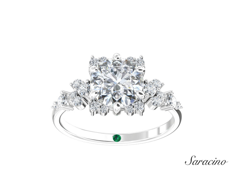 2ct Round Diamond Engagement Ring w Round Bubble Diamonds White Gold