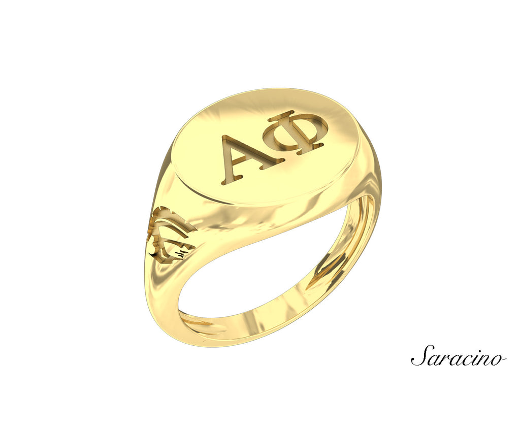 Buy USC Alpha Phi Signet Ring Gold Plated Solid Gold Saracino Custom Jewelry