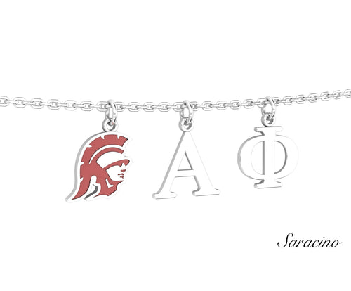 USC Alpha Phi Trojans Enamel Charm Necklace White Gold