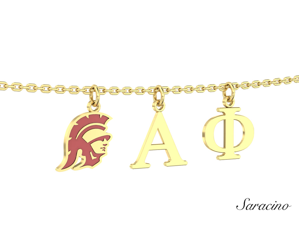 USC Alpha Phi Trojans Enamel Charm Necklace Yellow Gold