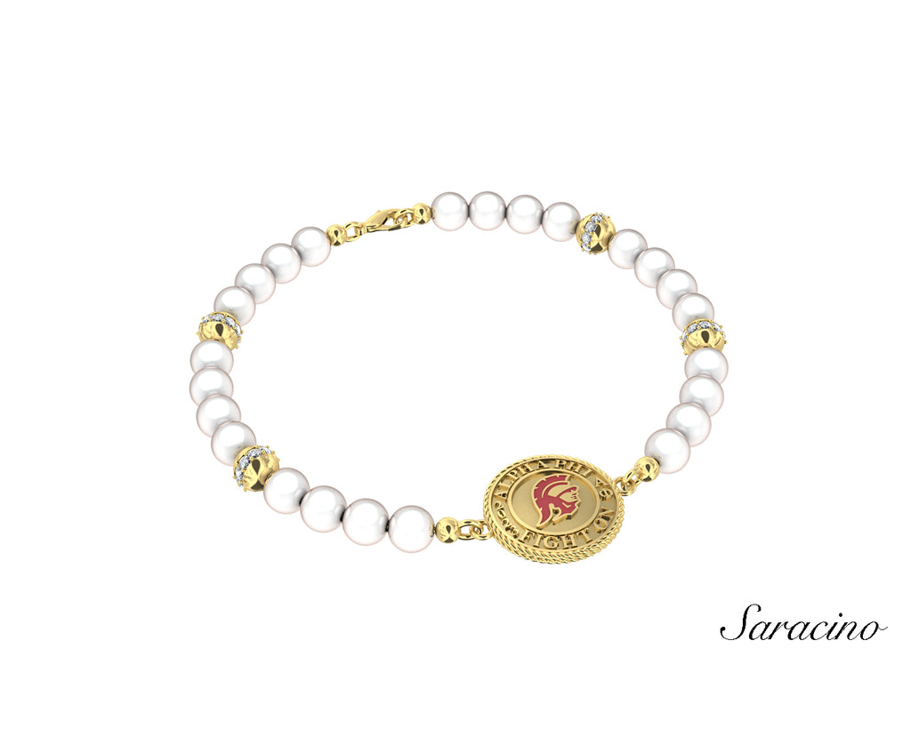 USC Alpha Phi Pearl Bracelet Yellow Gold