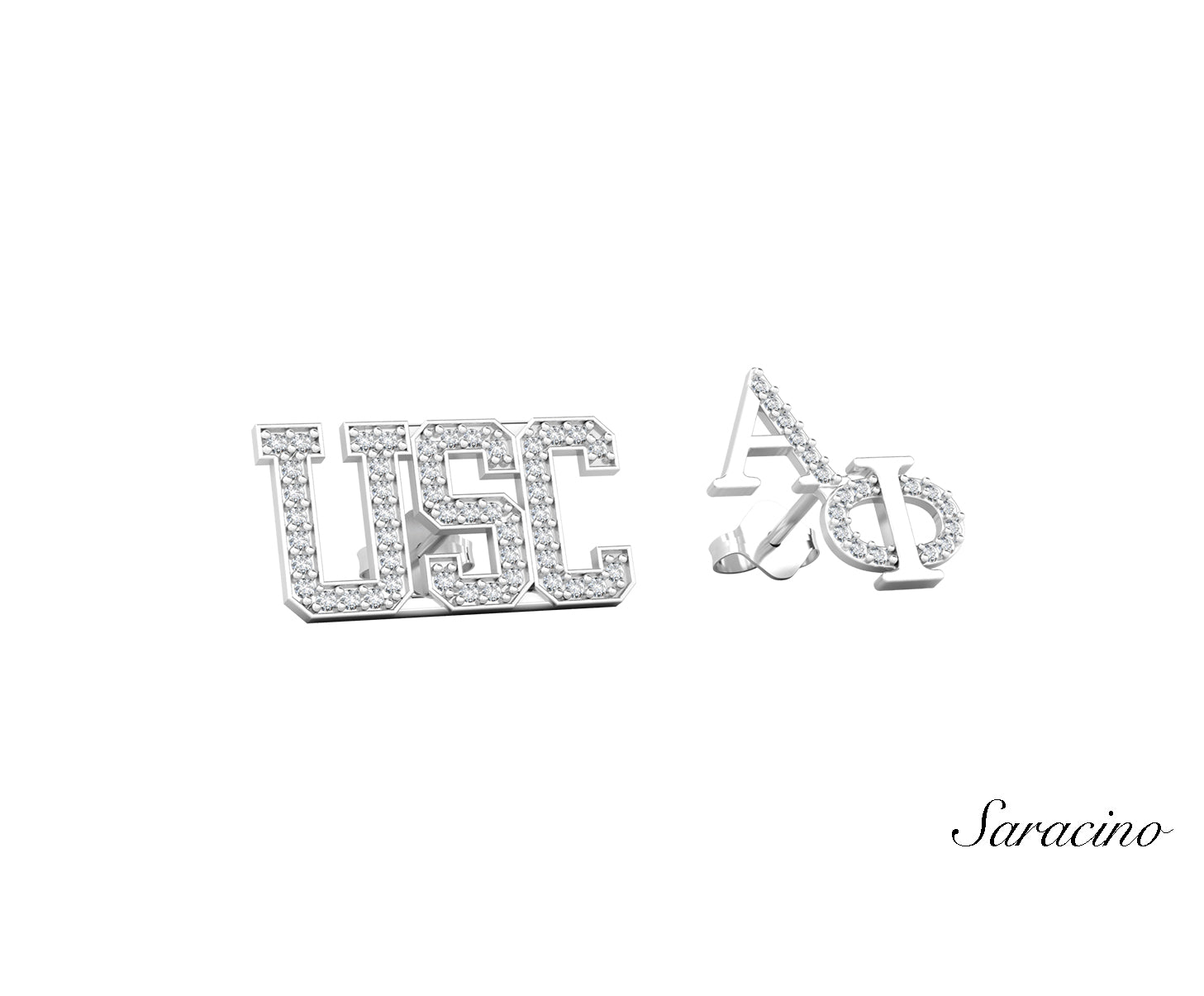 USC Alpha Phi Diamond Stud Earrings White Gold